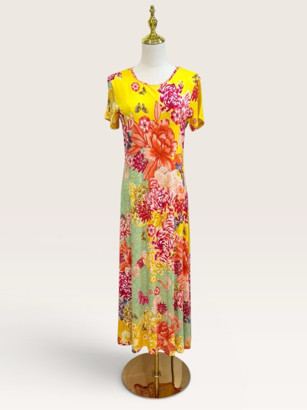 Johnny Was The Janie Favorite Cap Sleeve Midi Dress Charlie Floral Yellow Small